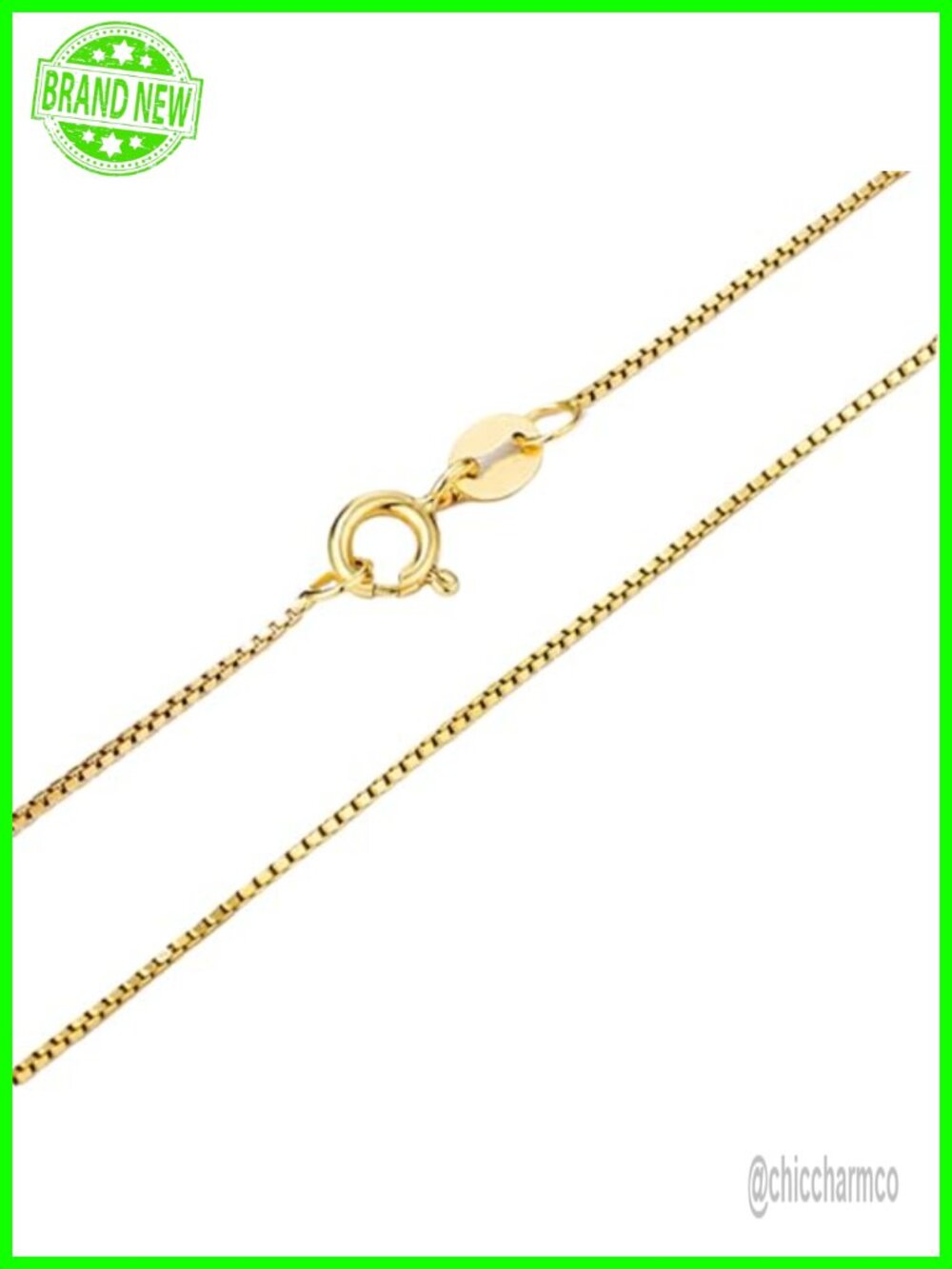 14K Solid Yellow Gold Box Chain Necklace Women Men 16 Inch Spring Ring Clasp
